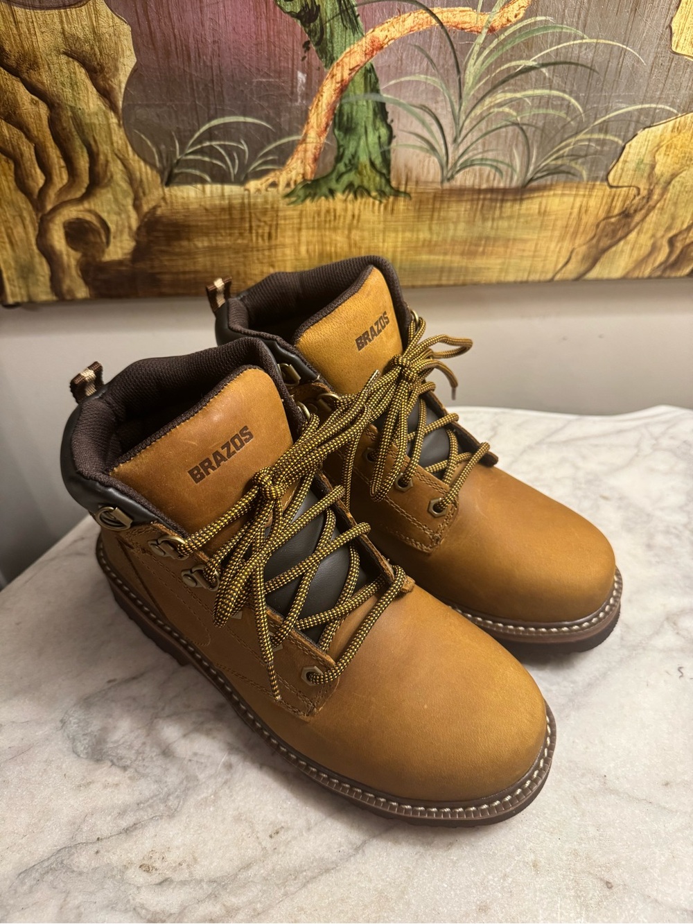 Brazos Women’s Upper Leather Steel Toe Tan Boots, Size 8B, New!